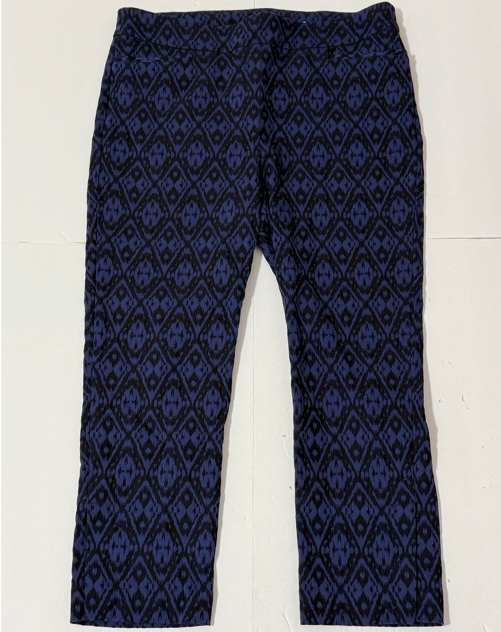 Chico's Pull-On Ikat Print Black and Blue Pants, Size 2